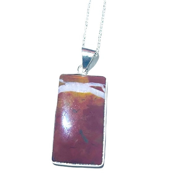 Artisan Jewelry - New Artisan Handmade Natural Mookaite 925 Sterling Silver Rectangular Necklace